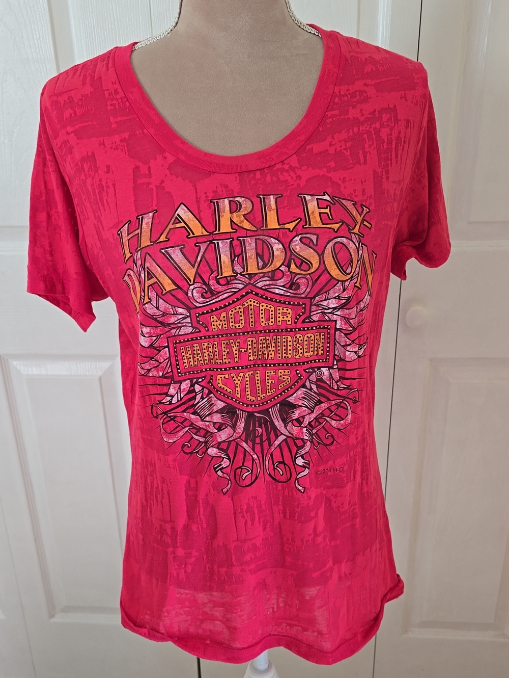 Womens 2x Harley-Davidson Women's Hot Pink Graphic Tee with Gold Accents